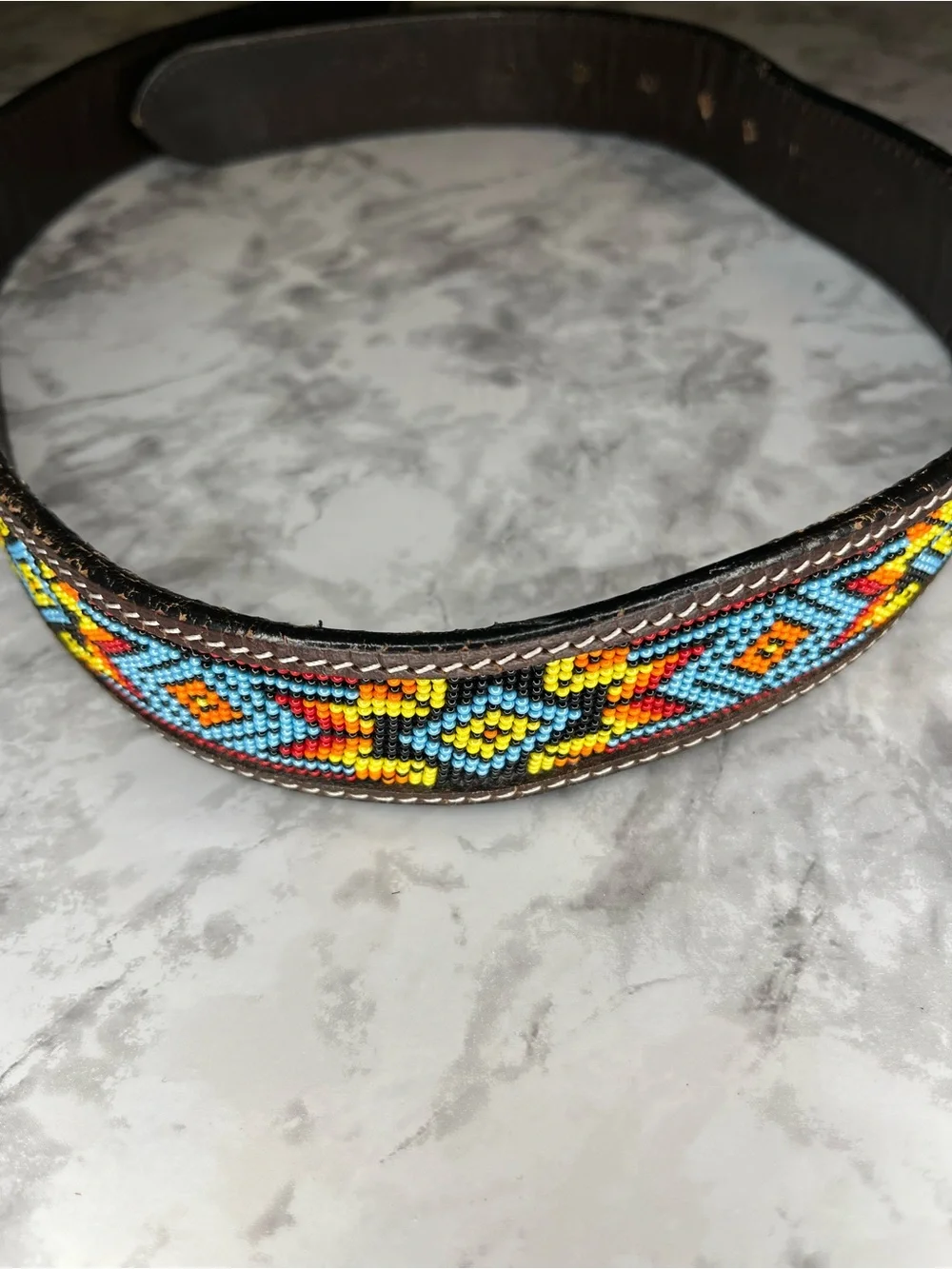 Hand Crafted Multicolor Beaded Leather Belt